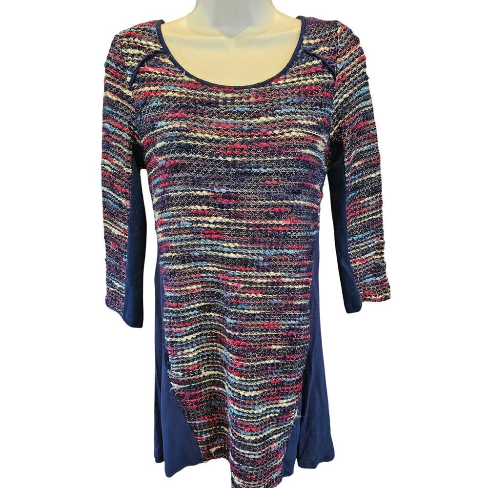 Maeve twill colorful tweed mixed media lined midi shift dress boho S career EUC